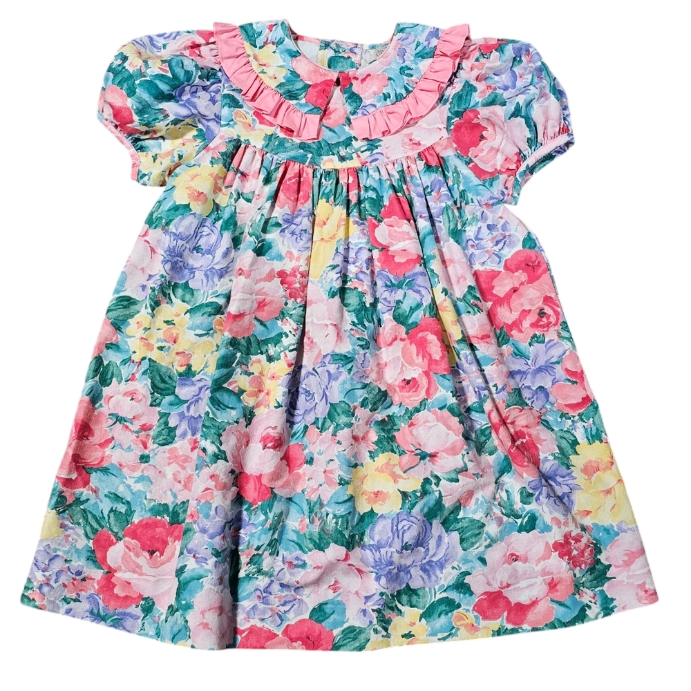 Vtg Rare Editions Floral Dress 5 READ Pink Purple Yellow Spring Easter Party